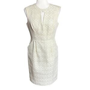 Shoshanna Gold/Champagne Dot Print Pleated Sheath Dress Size 6 Party Bridal